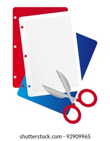 Red blue and withe paper with scissors, isolated over white background.vector illustrator
