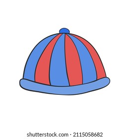 Red and blue wool hat hand drawn for design