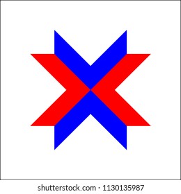 Red and blue X icon on white background vector.