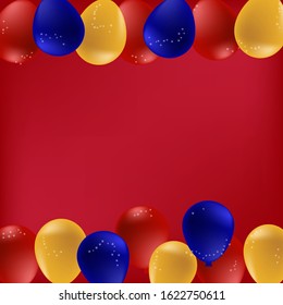 red and blue and yellow balloon on the red background