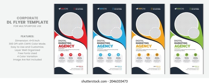 Red, Blue, Yellow, Green Corporate Business DL Flyer Rack Card Template Design For Multipurpose Use