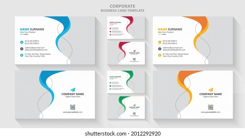 Red, Blue, Yellow and Green Horizontal Stylish Creative Business Card Template Design Layout