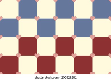 Red blue and yellow hearts seamless vector pattern