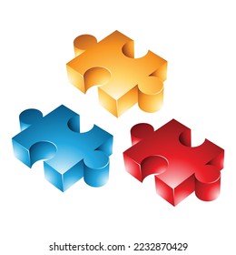 Red Blue and Yellow Jigsaw Pieces on a White Background