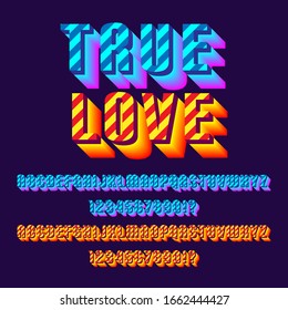 Red blue yellow with lines style alphabet text effect