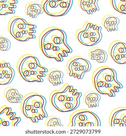 Ilustración de cráneo de Offset amarillo azul rojo