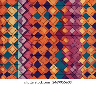 red, blue, yellow and orange geometric pattern, seamless wallpaper for tile, banner, tablecloth Seamless abstract geometric pattern. Color triangles