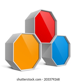 Red, blue and yellow Package Box. infographic template Vector illustration.