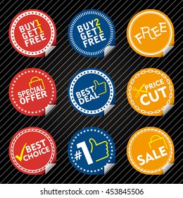 Red, Blue, Yellow Sale Stickers with tab different border style