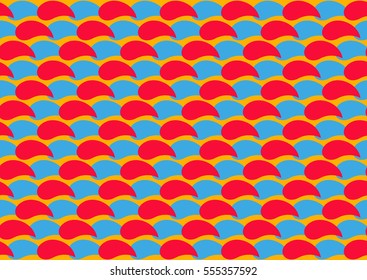 Red Blue Yellow Wavy Vintage Japan-style pattern