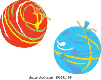 Red and blue yoyo of the yoyo fishing of the Japanese festival