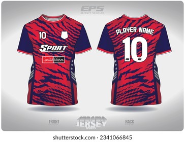 red blue zigzag tiger pattern design, illustration, textile background for sports t-shirt, football jersey shirt mockup for football club. consistent front view