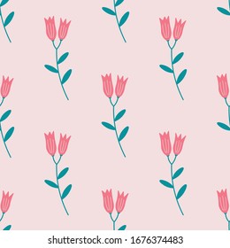 Red bluebell flowers seamless repeat vector pattern for wrapping paper.prints,fabrics,textile.