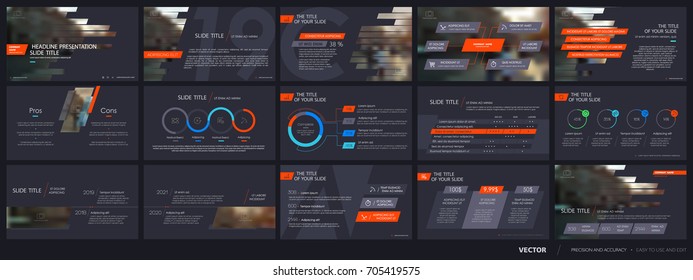 Elementos infográficos vermelhos e azul-verdes em um fundo escuro. Modelos de Apresentação Vector. Use em apresentação, folheto e folheto, relatório corporativo, marketing, publicidade, relatório anual, banner.