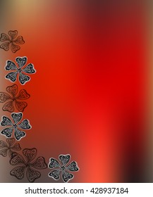 Red blurred background with black and white flowers. Vector illustration