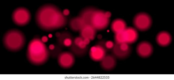 Red blurred bokeh particles with varying size and opacity on black background. Abstract design element for festive or sci-fi scenes.