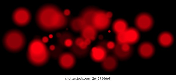 Red blurred bokeh particles with varying size and opacity on black background. Abstract design element for festive or sci-fi scenes.
