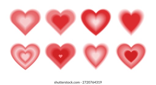 Rot unscharfer Farbverlauf Herz Aura Form gesetzt. Valentinstag weich unscharf Liebe Symbol Sammlung. Vektorgrafik