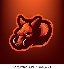 Red Boar Head for esport and sport mascot logo isolated on dark Red Background