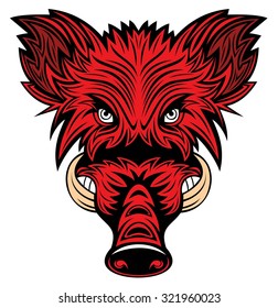 Red boar head for tattoo, sport team mascot or wildlife design