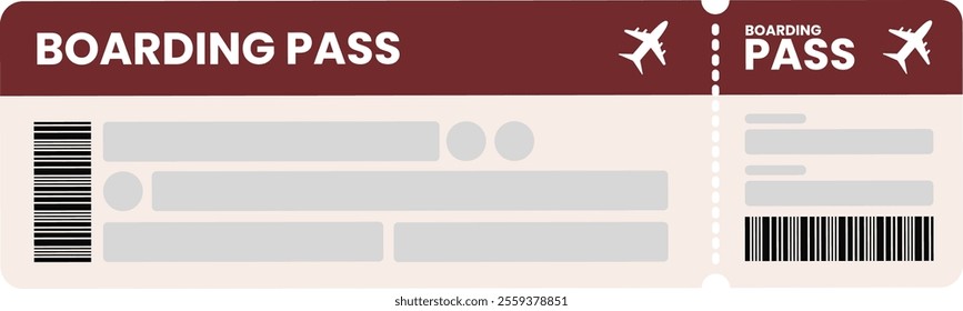 Red Boarding Pass with Barcode and Plane Icon for Traveling to Wonderful Place