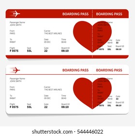 Red boarding pass with heart, Vector illustration