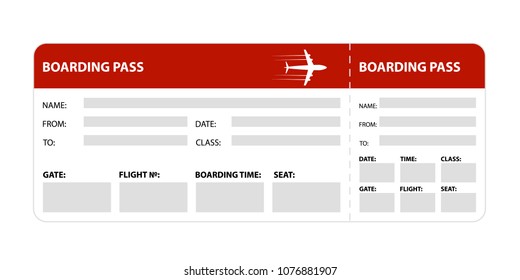 Red boarding pass isolated on white background. Vector illustration.