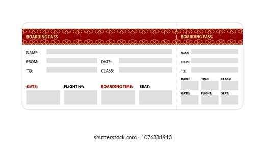 Red boarding pass isolated on white background. Vector illustration.