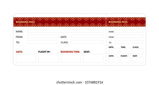 Red boarding pass isolated on white background. Vector illustration.