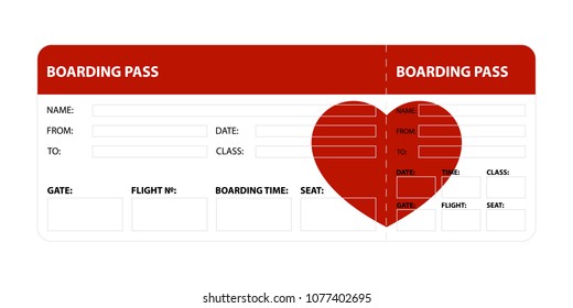 Red boarding pass isolated on white background. Vector illustration.