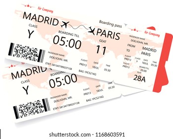 Red boarding pass isolated on white background. Vector illustration.