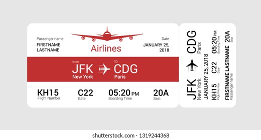 Red boarding pass isolated on a gray background. Vector illustration.