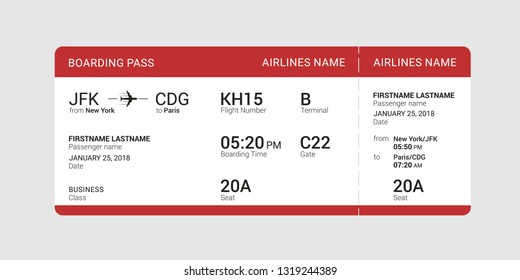 Red boarding pass isolated on a gray background. Vector illustration.