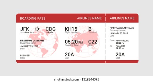 Red boarding pass isolated on a gray background. Vector illustration.