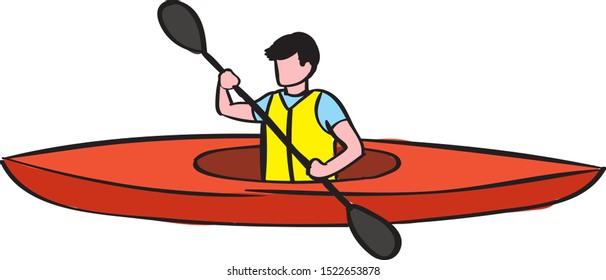 Red boat illustration, vector on white background.