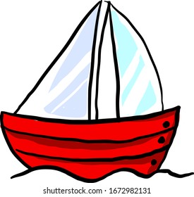 Red boat, illustration, vector on white background.