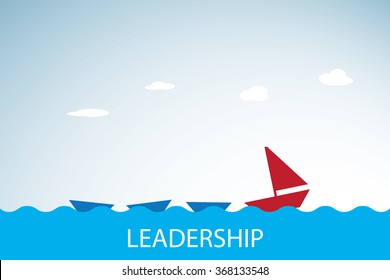 red boat leads blue boats, leadership and business concept