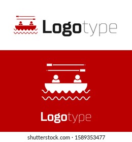 Red Boat with oars and people icon isolated on white background.  Logo design template element. Vector Illustration