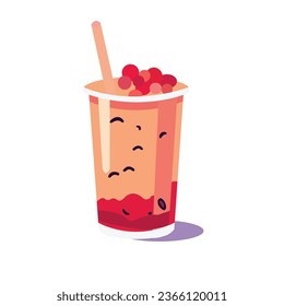Red boba or boba merah mutiara, red tapiocal pearl icon, red boba milk tea red velvet, strawberry boba drink