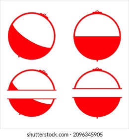 Red bobber whole and split flat illustration, bobber set 
