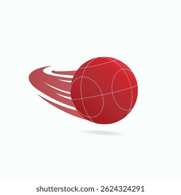 Red bocce ball with curved motion trails, symbolizing speed, energy, and sports action on a white background.