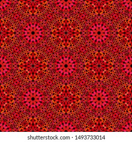Red bohemian seamless gemstone petal pattern background - abstract kaleidoscope oriental vector wallpaper
