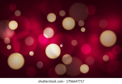 Antecedentes rojos. Papel tapiz con efecto de luz de oro. Fuegos artificiales borrosos. Borrador del fondo abstracto. Brillante efecto de luz bokeh. Papel tapiz de Navidad. Ilustración vectorial.