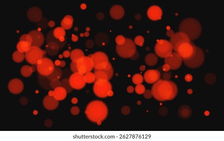 Red bokeh background with soft glowing circles on dark backdrop. Gentle light effect with smooth blur, perfect for festive, abstract, or decorative vector designs.