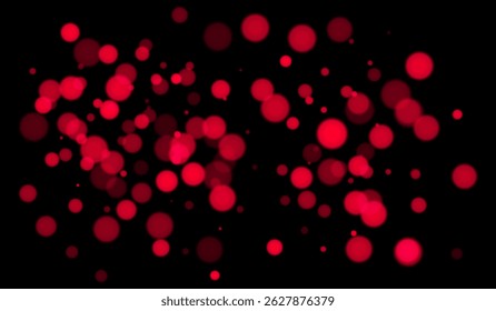 Red bokeh background with soft glowing circles on dark backdrop. Gentle light blur effect for abstract, futuristic, or festive vector designs and overlays.