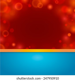 Red bokeh background. With Space For Text. Template with colored tape. Bright flash. Vector illustration.