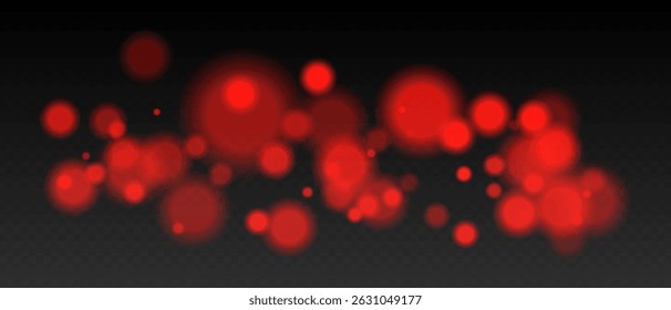 Red bokeh. Cool light dots with glow and soft edges, floating blur effect on transparent surface for winter, night or calm futuristic visuals.