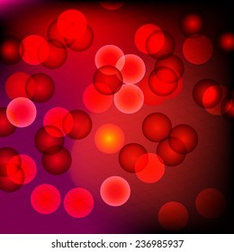 Red bokeh effect, bright lights background. Vector illustration.