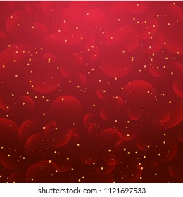Red bokeh with glitter background. Can be used poster, card, template. Party and celebration concept. Christmas, New Year. Vector illustration.