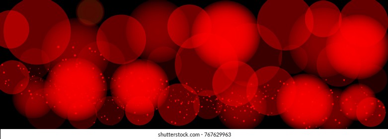 red bokeh on a black background. Beautiful abstract panoramic illustration. Vector EPS 10.